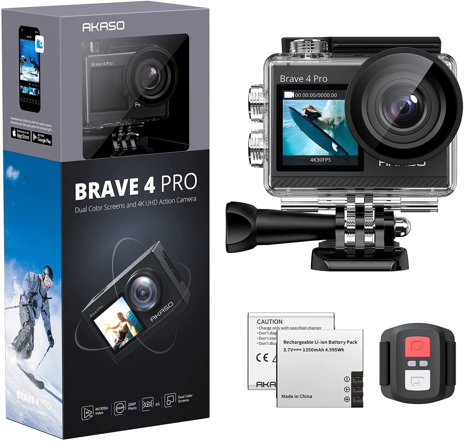 Akaso Brave 4 Pro αδιάβροχη action camera με οθόνη αφής, διαθέσιμη στο adophoto.gr